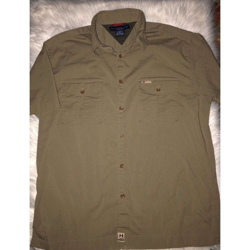 Tommy Hilfiger Men's Medium Khaki Short Sleeve Button Down Shirt